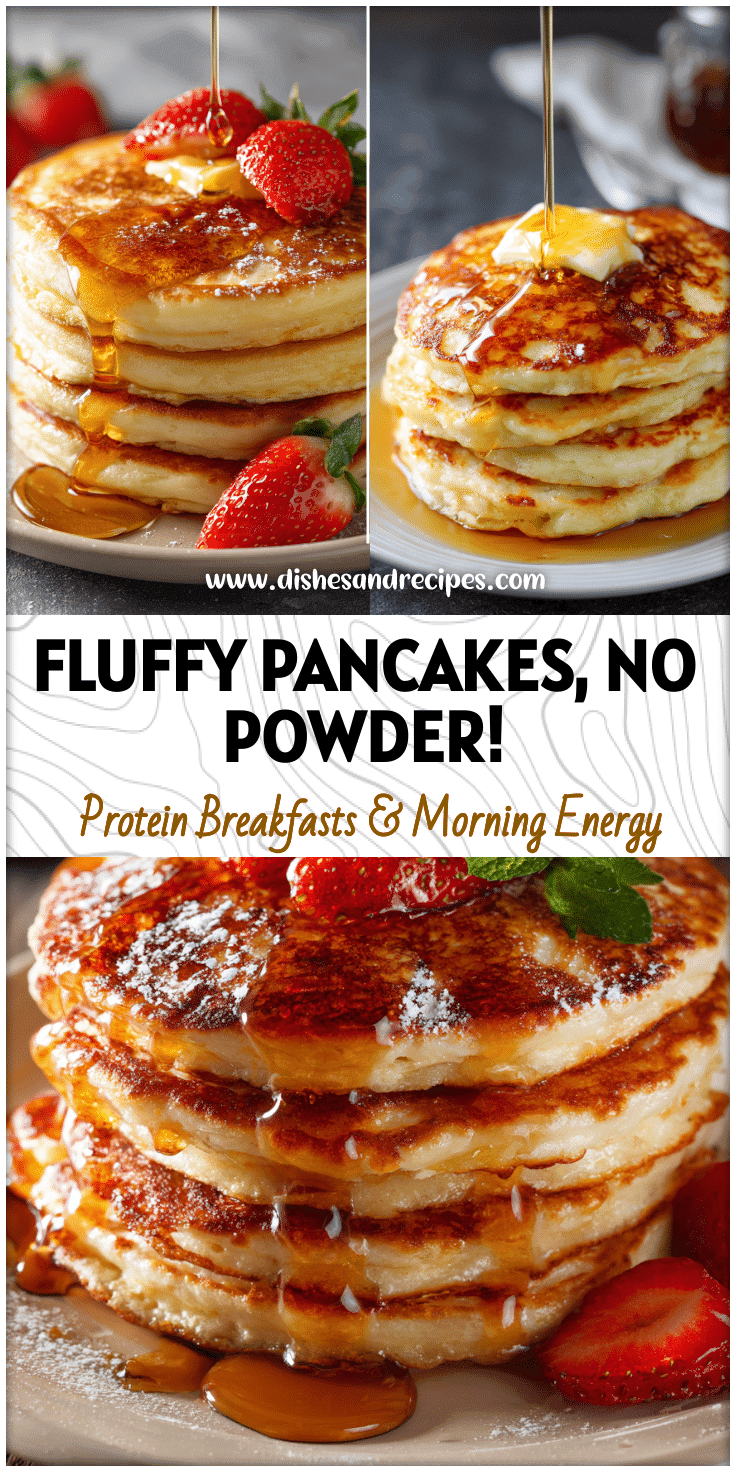 Stack of fluffy protein pancakes with milk showing how to make high protein pancakes without eggs using simple ingredients.